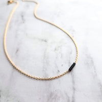 Black and Gold Necklace, dash necklace, bar necklace, line necklace, tube necklace, black line necklace, thin gold chain, sliding tube - Constant Baubling