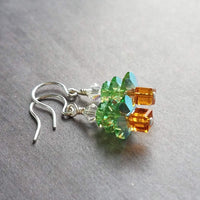 Crystal Christmas Tree Earrings, small Christmas earring, little Christmas earring, peridot green earring, holiday gift earring, silver - Constant Baubling