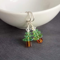 Crystal Christmas Tree Earrings, small Christmas earring, little Christmas earring, peridot green earring, holiday gift earring, silver - Constant Baubling