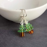 Crystal Christmas Tree Earrings, small Christmas earring, little Christmas earring, peridot green earring, holiday gift earring, silver - Constant Baubling