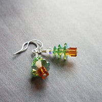 Crystal Christmas Tree Earrings, small Christmas earring, little Christmas earring, peridot green earring, holiday gift earring, silver - Constant Baubling