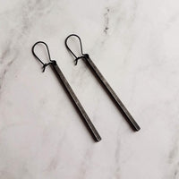 Black Bar Earrings, 3 inch long black bar earring, black stick earring, black line earring, thin earring matte black earring flat rectangle - Constant Baubling