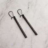 Black Bar Earrings, 3 inch long black bar earring, black stick earring, black line earring, thin earring matte black earring flat rectangle - Constant Baubling