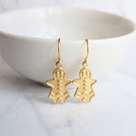 Gingerbread Girl Earrings, gingerbread lady, cookie earring, gold gingerbread earring, Xmas earring, Christmas earring, Christmas cookie - Constant Baubling