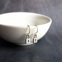 Silver Padlock Earrings, tiny lock earring, small padlock earring, silver lock earring, love slave earring, lockdown earring, commitment - Constant Baubling