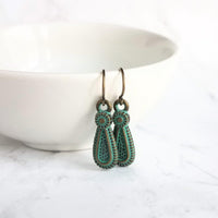 Rustic Earrings, rustic teardrop earring, verdigris earring, verdigris patina earring, green patina earring, bronze teardrop earring, small - Constant Baubling