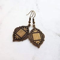 Antique Bronze Earrings, rustic bronze earring, Moroccan earring, Arabesque earring, medallion earring, unique earring, boho earring, brass - Constant Baubling