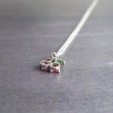 Silver Cherry Necklace, Michigan cherries, pink cherry pendant, cherry charm, small cherries, tiny necklace, cherry jewelry, crystal cherry - Constant Baubling