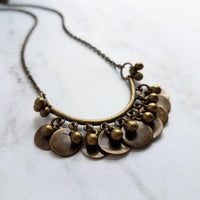 Bronze Boho Necklace, bronze necklace, cluster necklace, disk necklace, curved bar necklace, antique brass necklace, ball necklace, rustic - Constant Baubling