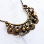 Bronze Boho Necklace, bronze necklace, cluster necklace, disk necklace, curved bar necklace, antique brass necklace, ball necklace, rustic - Constant Baubling