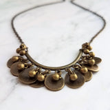 Bronze Boho Necklace, bronze necklace, cluster necklace, disk necklace, curved bar necklace, antique brass necklace, ball necklace, rustic - Constant Baubling