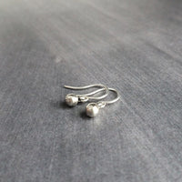 Tiny Silver Ball Earrings, silver earring, antique silver earring, little ball earring, ball dangle, small round dangle earring, silver orb - Constant Baubling