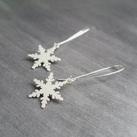 Long Silver Snowflake Earring, large snowflake earring, plain snowflake earring, simple snowflake earring, winter earring, holiday earring - Constant Baubling