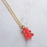 Pink Gummy Bear Necklace, watermelon pink, coral pink, candy necklace, sweet tooth gift, tiny gummy bear, little gummy bear, small gummy - Constant Baubling