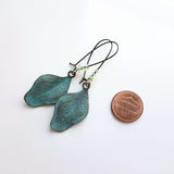 Patina Leaf Earrings, patina earring, verdigris patina earring, blue patina earring, bronze leaf earring, wavy leaf earring, large kidney - Constant Baubling