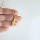 Gold Medallion Necklace, gold floral necklace, medallion pendant, gold medallion charm, simple round pendant, floral medallion, matte gold - Constant Baubling