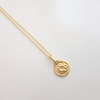 Gold Medallion Necklace, gold floral necklace, medallion pendant, gold medallion charm, simple round pendant, floral medallion, matte gold - Constant Baubling