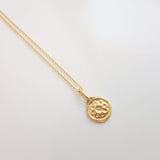 Gold Medallion Necklace, gold floral necklace, medallion pendant, gold medallion charm, simple round pendant, floral medallion, matte gold - Constant Baubling