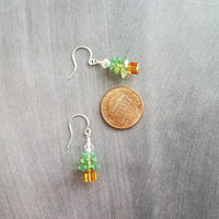 Crystal Christmas Tree Earrings, small Christmas earring, little Christmas earring, peridot green earring, holiday gift earring, silver - Constant Baubling