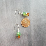 Crystal Christmas Tree Earrings, small Christmas earring, little Christmas earring, peridot green earring, holiday gift earring, silver - Constant Baubling