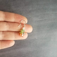 Crystal Christmas Tree Earrings, small Christmas earring, little Christmas earring, peridot green earring, holiday gift earring, silver - Constant Baubling