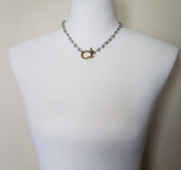 Gold Front Clasp Necklace, silver chunky chain, mixed metal necklace, large clasp necklace, shackle clasp chain, horseshoe clasp necklace - Constant Baubling