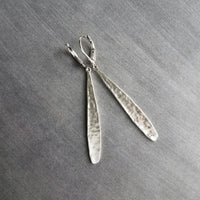 Long Thin Teardrop Earrings, skinny narrow drop dangles, long silver drops, leverback earring, tear drop earring, silver teardrop earring - Constant Baubling