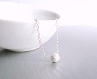 Silver Ball Necklace, simple silver necklace, rough texture bead, star dust ball, glitter bead, sparkle bead, ball charm, silver glitter - Constant Baubling
