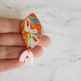 80s Bright Color Large Earrings, tropical flower earring, abstract design earring, pink orange tropical color, 2.5 in long thick lightweight - Constant Baubling