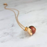 Red Sandstone Necklace, stone ball pendant, sparkling stone necklace, gold chain, brown stone necklace, spinning ball pendant, glitter stone - Constant Baubling