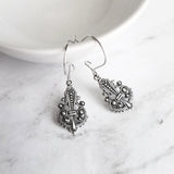 Silver Art Deco Earrings, filigree earring, antique silver earring, delicate silver earring, kidney wire, aged silver earring, lightweight - Constant Baubling