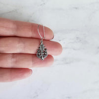 Silver Art Deco Earrings, filigree earring, antique silver earring, delicate silver earring, kidney wire, aged silver earring, lightweight - Constant Baubling