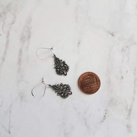 Silver Art Deco Earrings, filigree earring, antique silver earring, delicate silver earring, kidney wire, aged silver earring, lightweight - Constant Baubling