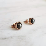 Rose Gold Stud Earrings, gazing ball earring, faux hematite earring, small round earring, stainless steel, 8mm hypoallergenic, silver black - Constant Baubling