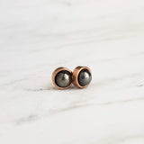 Rose Gold Stud Earrings, gazing ball earring, faux hematite earring, small round earring, stainless steel, 8mm hypoallergenic, silver black - Constant Baubling