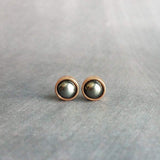 Rose Gold Stud Earrings, gazing ball earring, faux hematite earring, small round earring, stainless steel, 8mm hypoallergenic, silver black - Constant Baubling