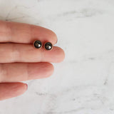 Rose Gold Stud Earrings, gazing ball earring, faux hematite earring, small round earring, stainless steel, 8mm hypoallergenic, silver black - Constant Baubling
