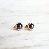 Rose Gold Stud Earrings, gazing ball earring, faux hematite earring, small round earring, stainless steel, 8mm hypoallergenic, silver black - Constant Baubling