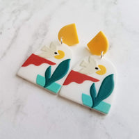 Sunset Earrings, large 80s earring, flying bird earring, tropical earring, scenery earring, chunky acrylic earring, plastic earring, white - Constant Baubling