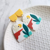Sunset Earrings, large 80s earring, flying bird earring, tropical earring, scenery earring, chunky acrylic earring, plastic earring, white - Constant Baubling