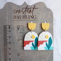 Sunset Earrings, large 80s earring, flying bird earring, tropical earring, scenery earring, chunky acrylic earring, plastic earring, white - Constant Baubling