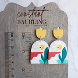 Sunset Earrings, large 80s earring, flying bird earring, tropical earring, scenery earring, chunky acrylic earring, plastic earring, white - Constant Baubling