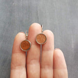 Leather Earrings, stainless steel earring, silver lever back earring, saddle brown leather earring, hypoallergenic earring, round leverback - Constant Baubling