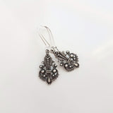 Silver Art Deco Earrings, filigree earring, antique silver earring, delicate silver earring, kidney wire, aged silver earring, lightweight - Constant Baubling