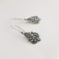 Silver Art Deco Earrings, filigree earring, antique silver earring, delicate silver earring, kidney wire, aged silver earring, lightweight - Constant Baubling