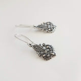 Silver Art Deco Earrings, filigree earring, antique silver earring, delicate silver earring, kidney wire, aged silver earring, lightweight - Constant Baubling