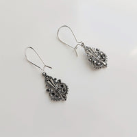 Silver Art Deco Earrings, filigree earring, antique silver earring, delicate silver earring, kidney wire, aged silver earring, lightweight - Constant Baubling