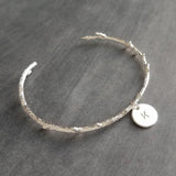 Silver Branch Bracelet, silver bangle, silver cuff bracelet, personalized bangle, branch cuff, branch bangle, vine bracelet, custom initial - Constant Baubling