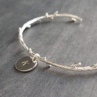 Silver Branch Bracelet, silver bangle, silver cuff bracelet, personalized bangle, branch cuff, branch bangle, vine bracelet, custom initial - Constant Baubling