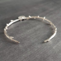 Silver Branch Bracelet, silver bangle, silver cuff bracelet, personalized bangle, branch cuff, branch bangle, vine bracelet, custom initial - Constant Baubling